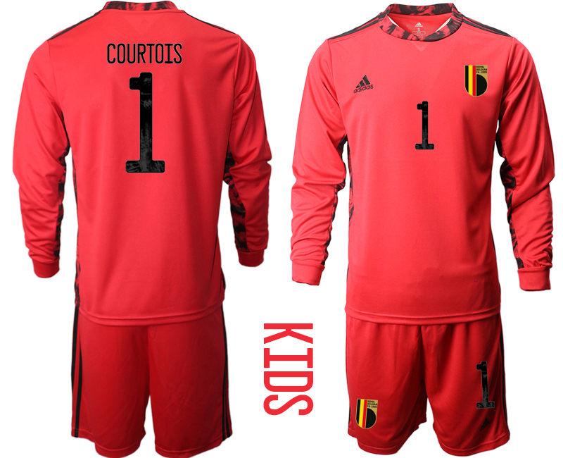 Youth 2021 European Cup Belgium red Long sleeve goalkeeper #1 Soccer Jersey->belgium jersey->Soccer Country Jersey